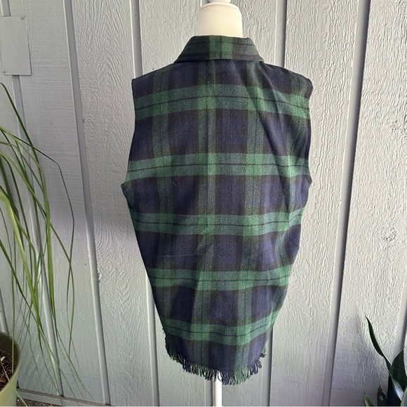 Vintage Stefano International Plaid Sleeveless Button Down Shirt Blue Fringe 80s - Picture 4 of 16